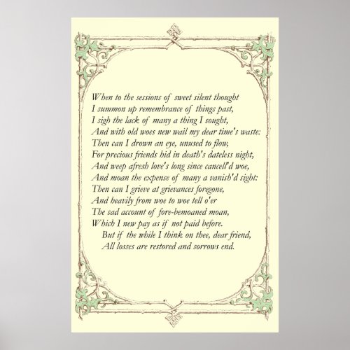 Sonnet  30 by William Shakespeare Poster