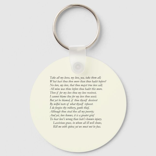 Sonnet # 40 by William Shakespeare Keychain (Front)