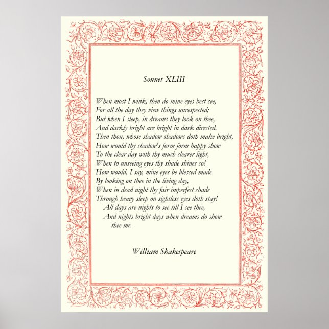 Sonnet # 43 by William Shakespeare Poster (Front)