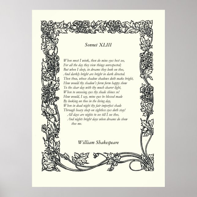 Sonnet # 43 by William Shakespeare Poster (Front)