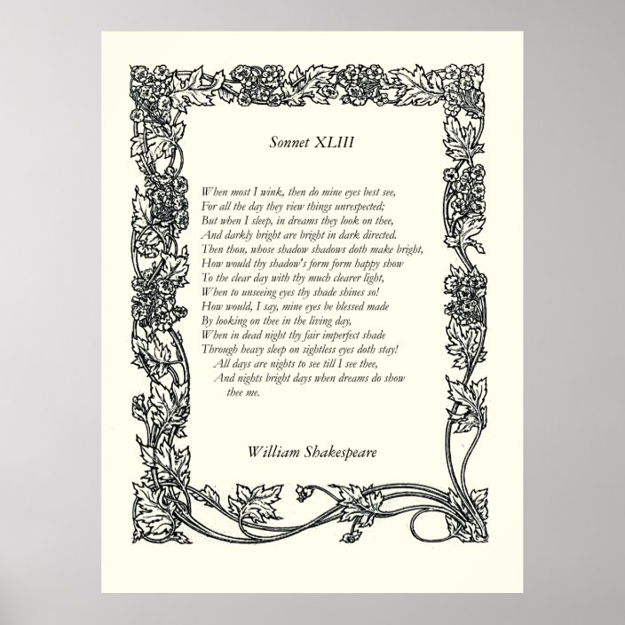 Sonnet # 43 by William Shakespeare Poster | Zazzle.com