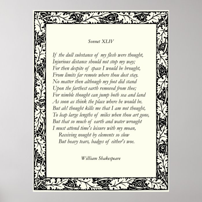 Sonnet # 44 by William Shakespeare Poster