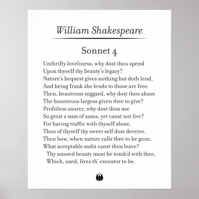 Sonnet 4 by William Shakespeare  Poster (Front)