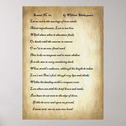 Sonnet No 116 by William Shakespeare Poster