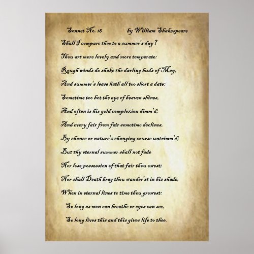 Sonnet No 18 by William Shakespeare Poster