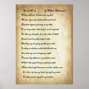 Sonnet No. 27 by William Shakespeare Poster