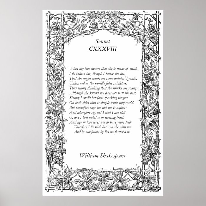 Sonnet Number 138 by William Shakespeare Print