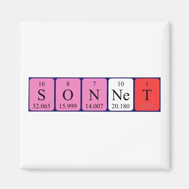 Sonnet periodic table name magnet (Front)