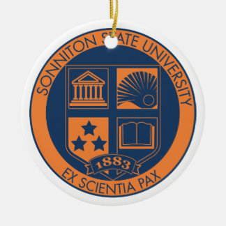 Sonniton State University Seal - Navy/Orange Ceramic Ornament