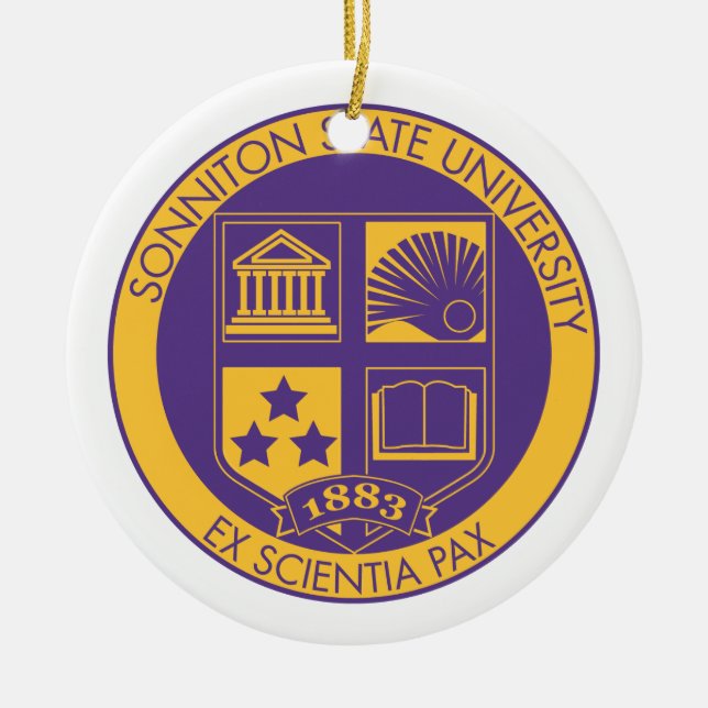 Sonniton State University Seal - Purple/Gold Ceramic Ornament (Front)