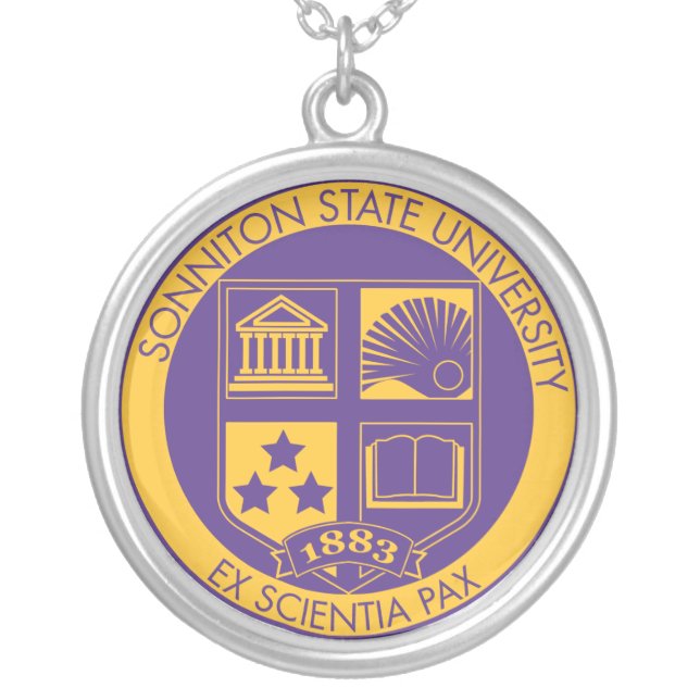 Sonniton State University Seal - Purple/Gold Silver Plated Necklace (Front)