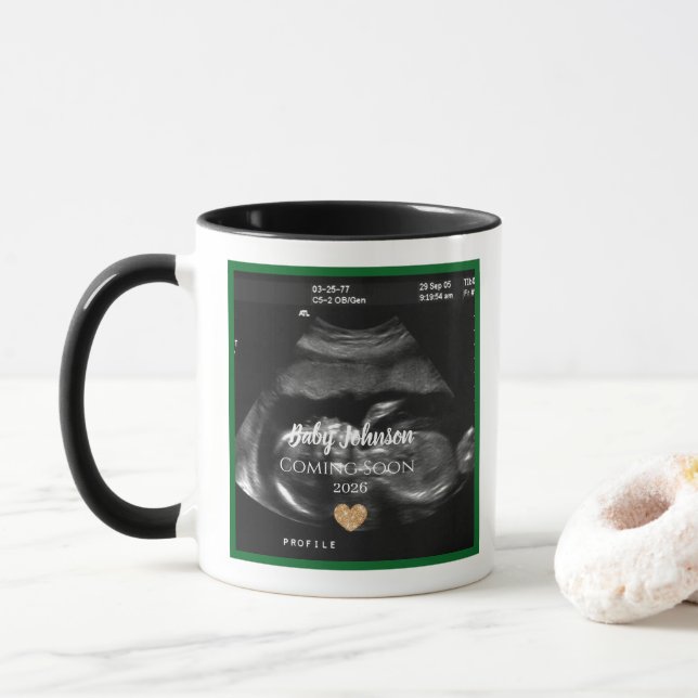 Sonogram Baby Coming Soon Announcement for Grandpa Mug (With Donut)
