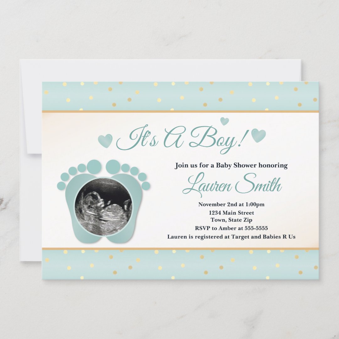 Sonogram Baby Shower Invitation Boy, Blue Toes Zazzle