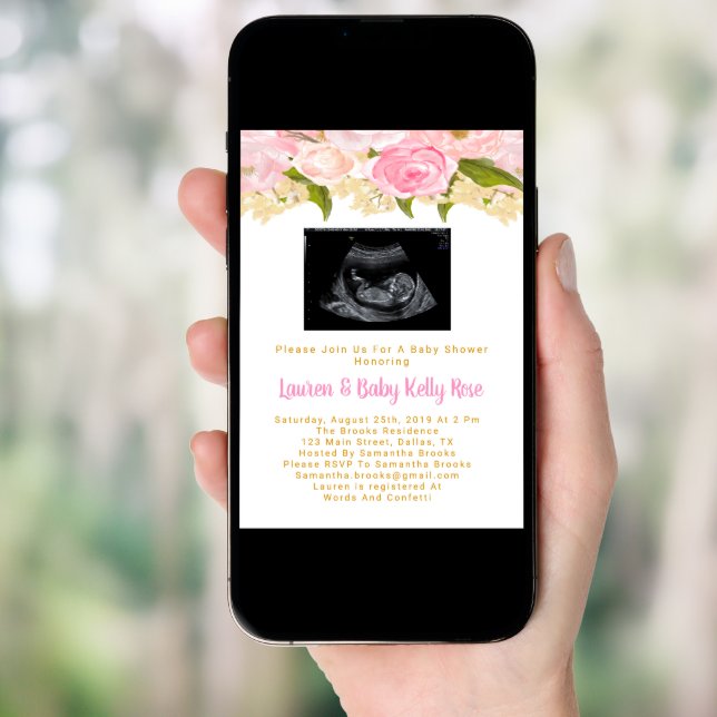 Sonogram Baby Shower Invitations, Baby Girl Shower Invitation (Front Digital)