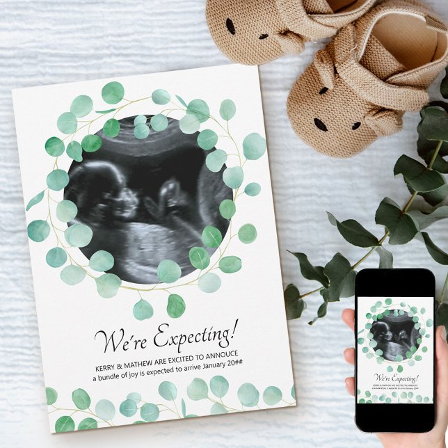 Sonogram Photo Eucalyptus Greenery Pregnancy Announcement (Creator Uploaded)