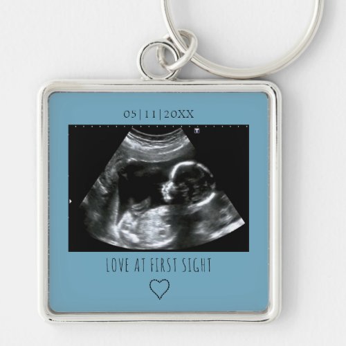 Sonogram Picture Photo Gift Baby Ultrasound Blue Keychain