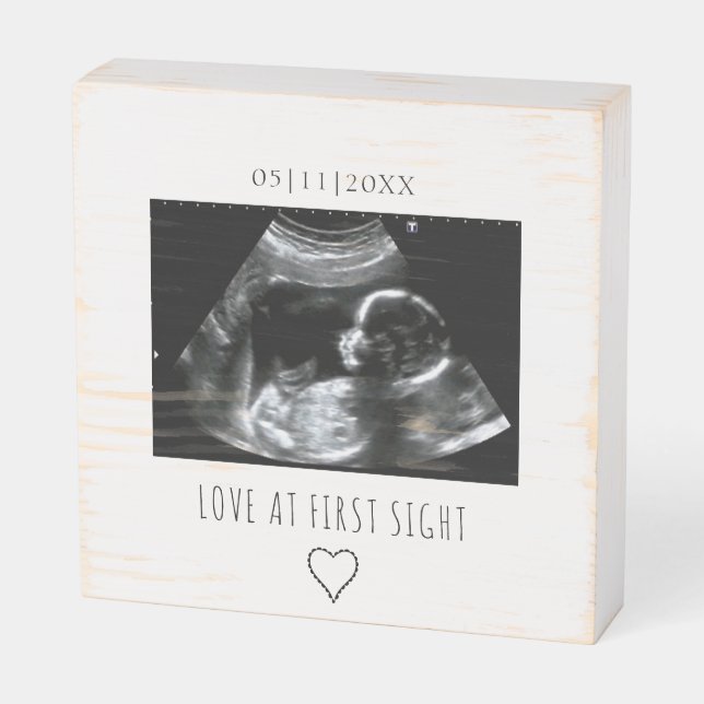 Sonogram Picture Photo Gift Baby Ultrasound Wooden Box Sign (Angled Horizontal)