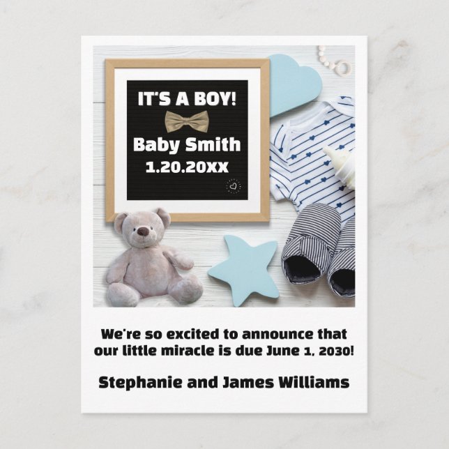 Sonogram Typography Its A Boy Pregnancy Baby Postcard (Front)