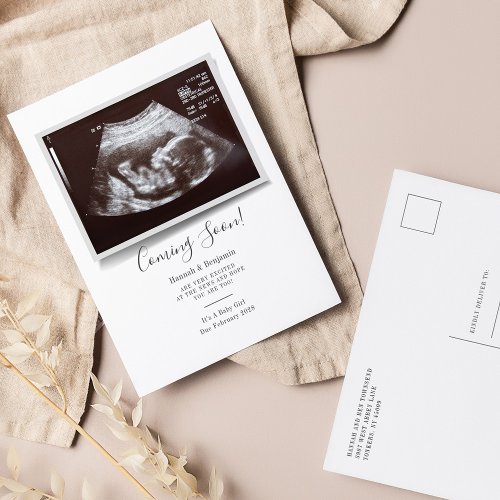 Sonogram Typography Ultrasound Photo Pregnancy Announcement Postcard
