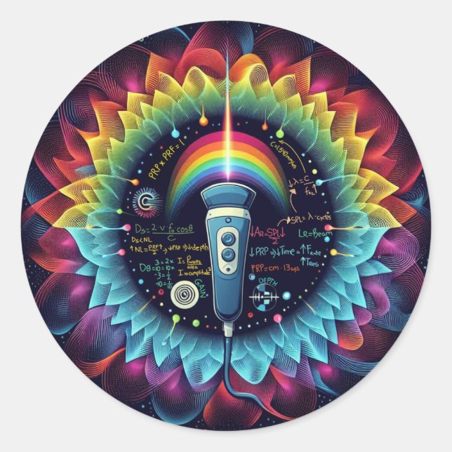 Sonography-Colorful Ultrasound Waves-Physics Classic Round Sticker (Front)