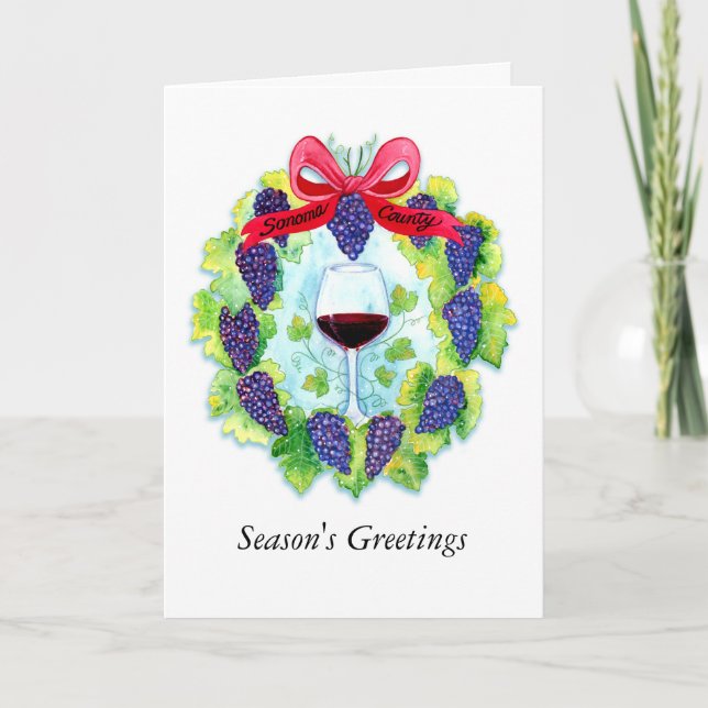 Sonoma County Wine Grapes Christmas Wreath Holiday Card (Front)