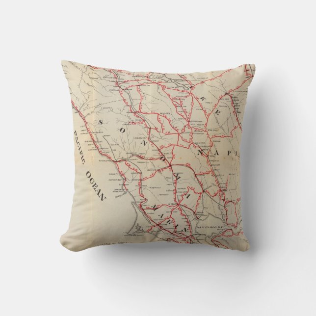 Sonoma, Marin, Lake, and Napa Counties Throw Pillow (Front)