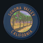 Sonoma Valley California Retro Distressed Circle Magnet<br><div class="desc">Sonoma Valley in a vector art style. Sonoma County is a major wine-producing region north of San Francisco. Hundreds of vineyards,  ranging from small,  family-run estates to international wineries,  are set amid its rolling hills and valleys.</div>