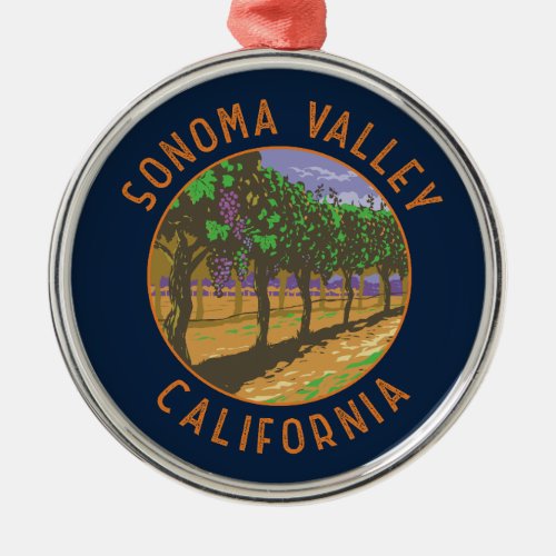 Sonoma Valley California Retro Distressed Circle Metal Ornament