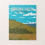 Sonoma Valley California Travel Art Vintage Jigsaw Puzzle<br><div class="desc">Sonoma Valley in a vector art style. Sonoma County is a major wine-producing region north of San Francisco. Hundreds of vineyards,  ranging from small,  family-run estates to international wineries,  are set amid its rolling hills and valleys.</div>