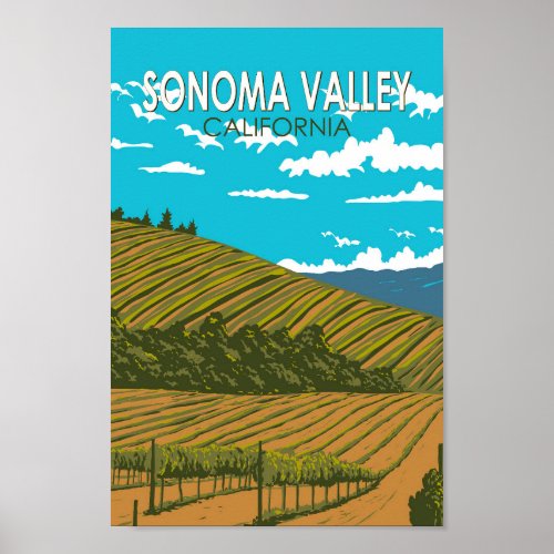 Sonoma Valley California Travel Art Vintage Poster