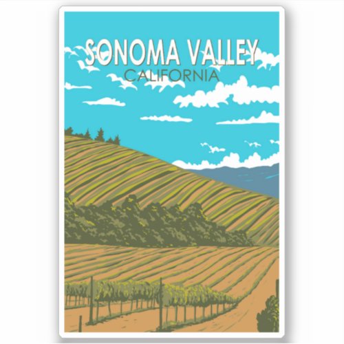 Sonoma Valley California Travel Art Vintage Sticker