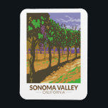 Sonoma Valley California Vineyard Travel Vintage Magnet<br><div class="desc">Sonoma Valley in a vector art style. Sonoma County is a major wine-producing region north of San Francisco. Hundreds of vineyards,  ranging from small,  family-run estates to international wineries,  are set amid its rolling hills and valleys.</div>