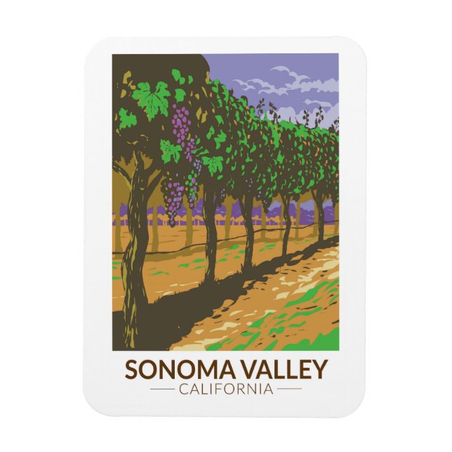 Sonoma Valley California Vineyard Travel Vintage Magnet (Vertical)