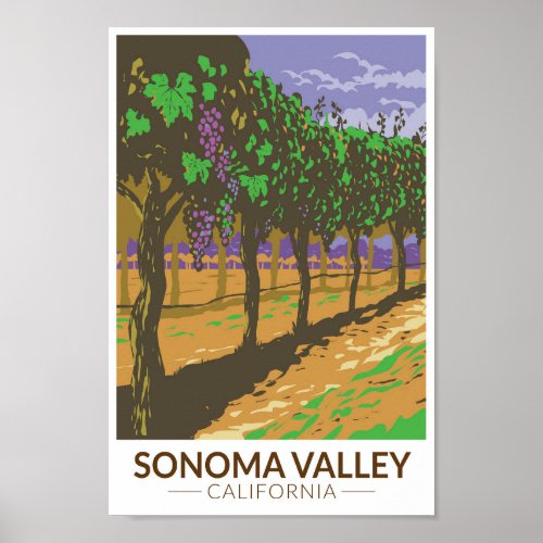 Sonoma Valley California Vineyard Travel Vintage Poster