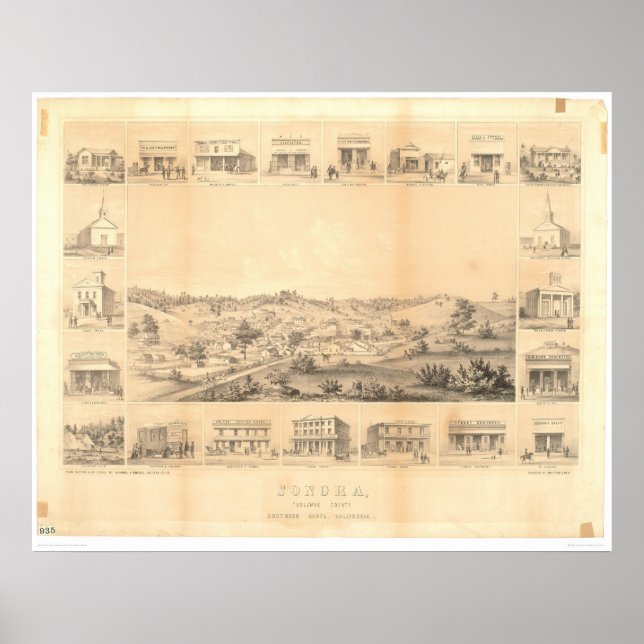 Sonora, CA. Panoramic Map 1854 (1647A) -Unrestored Poster (Front)