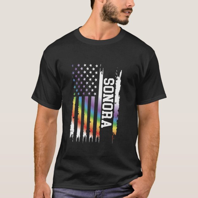 Sonora United States Distressed Rainbow w US Flag T-Shirt (Front)