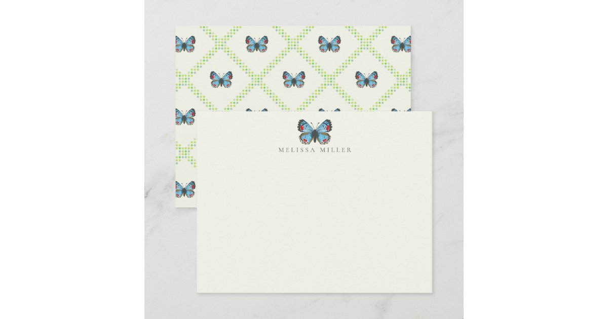 Sonoran Blue Butterfly Flat Note Card | Zazzle