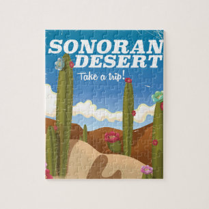 Sonoran Desert cactus Cartoon travel poster. Jigsaw Puzzle