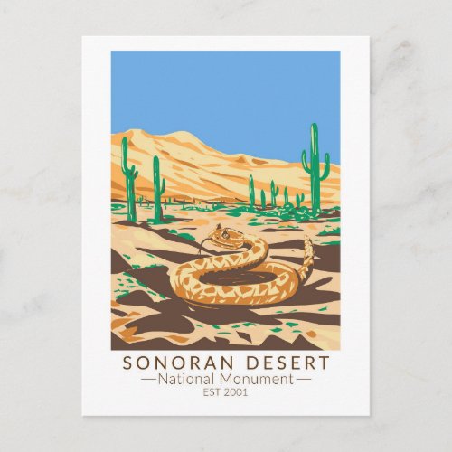 Sonoran Desert National Monument Rattlesnake Retro Postcard