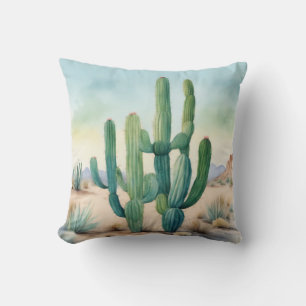 Sonoran Splendor Watercolor Cactus Decorative Throw Pillow