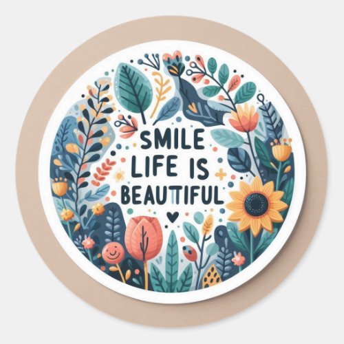 SONRIE LA VIDA ES BELLA CLASSIC ROUND STICKER