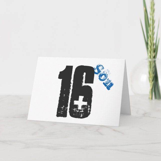 Son's 16th birthday, white, blue & black. card (Front)