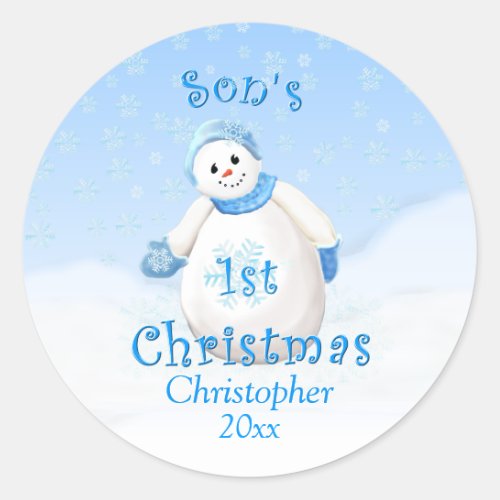 Sons 1st Christmas Snowman Classic Round Sticker