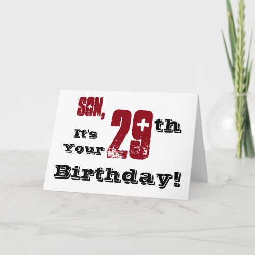 Sons 29th birthday greeting in black red white card