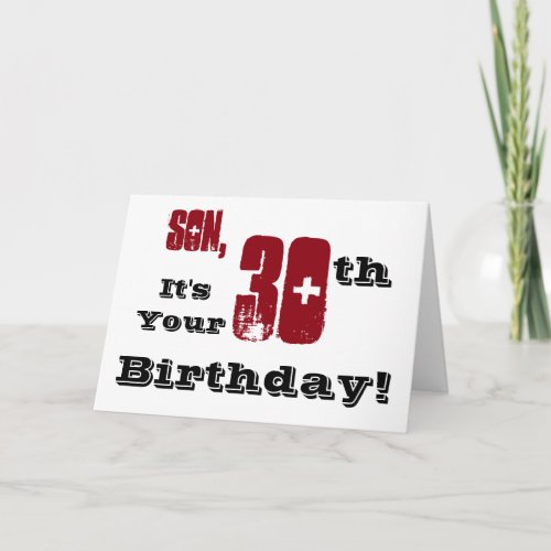 Sons 30th birthday greeting in black red white card