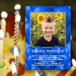 Sons Birthday Party Blue Balloons Invitation<br><div class="desc">Child's birthday party invitation with blue balloons design. Add son's photo to a square frame surrounded by party balloons in pretty blue color. White text is bold for his name and age, with all party information added in a paragraph. Balloons are also on the back of the invitation, which is...</div>