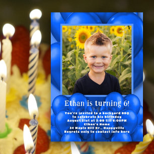 Sons Birthday Party Blue Balloons Invitation