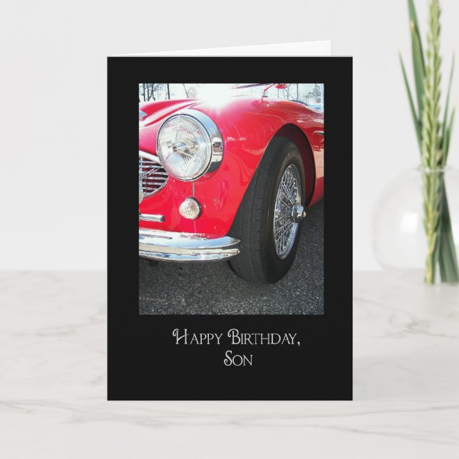 Son's birthday-red vintage sports car card (Front)