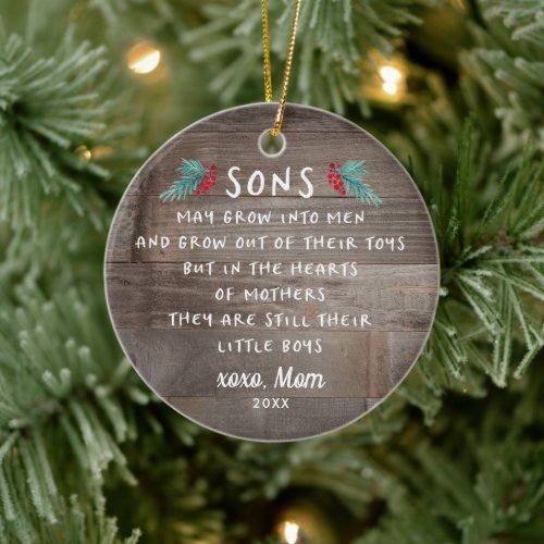 Sons Poem Gift from Mom Personalized Rustic Ceramic Ornament