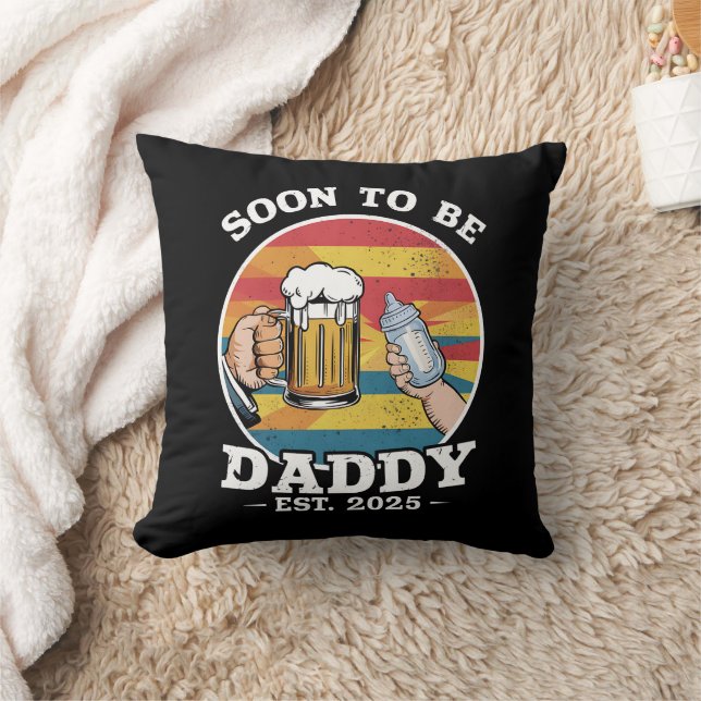 Soon To Be Daddy 2025 First Time Daddy 2025 Retro  Throw Pillow (Blanket)